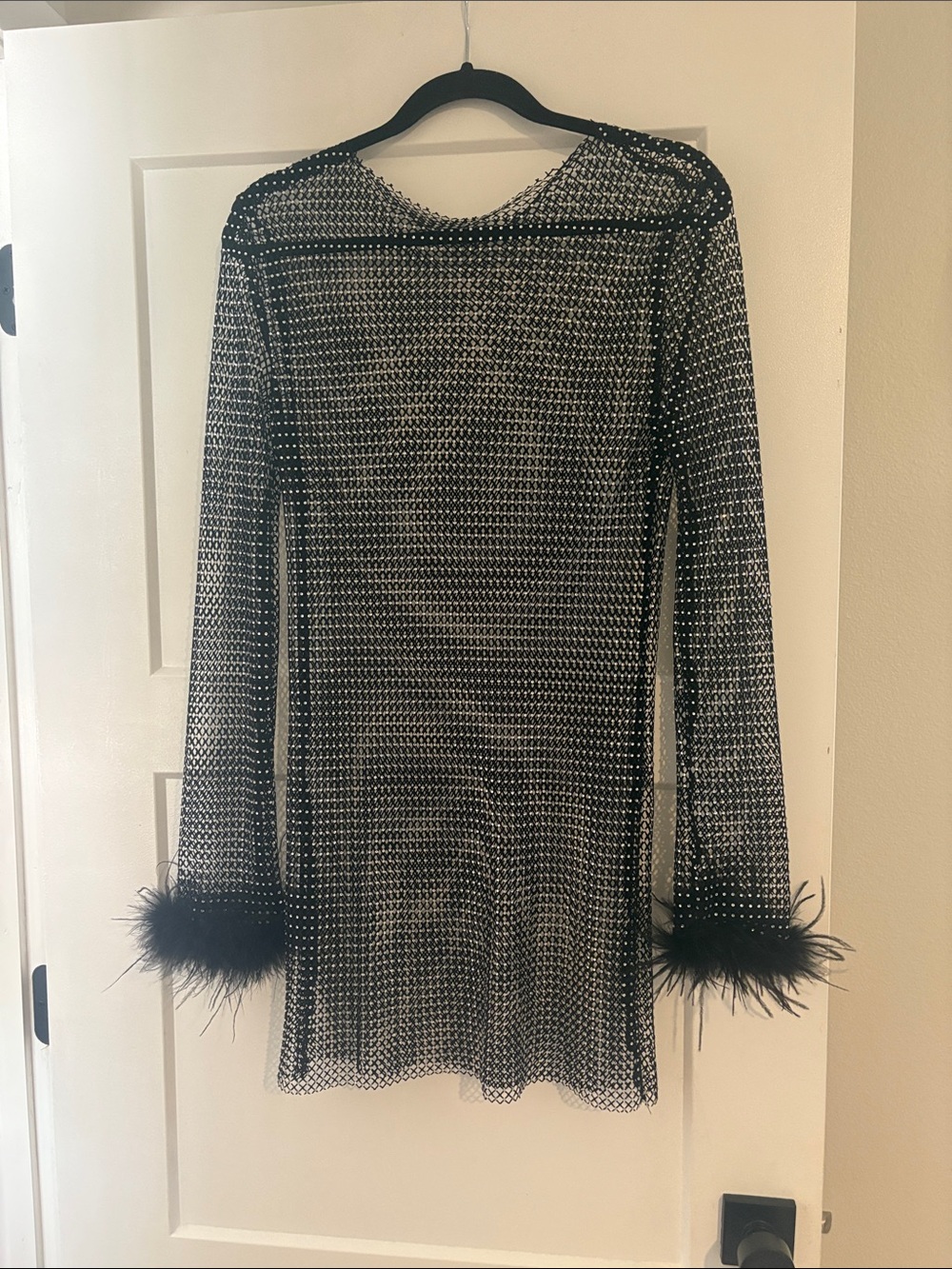 12th Tribe Black and Silver Mesh Mini Dress with Feather Cuffs